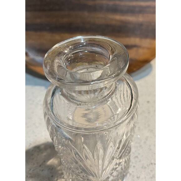 Vintage Decanter Vanity Bottle Pressed Glass Faceted Stopper 7.5" Tall Unmarked - Picture 3 of 8